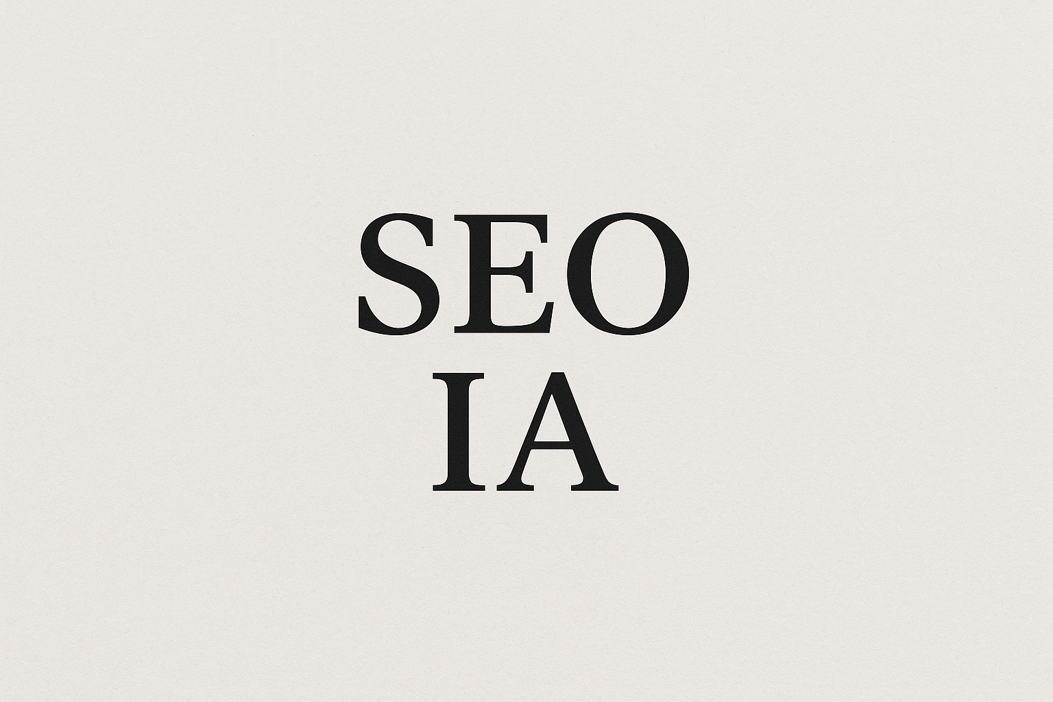 Texte minimaliste “SEO IA” en noir sur fond clair, représentant la fusion entre le référencement naturel et l’intelligence artificielle.